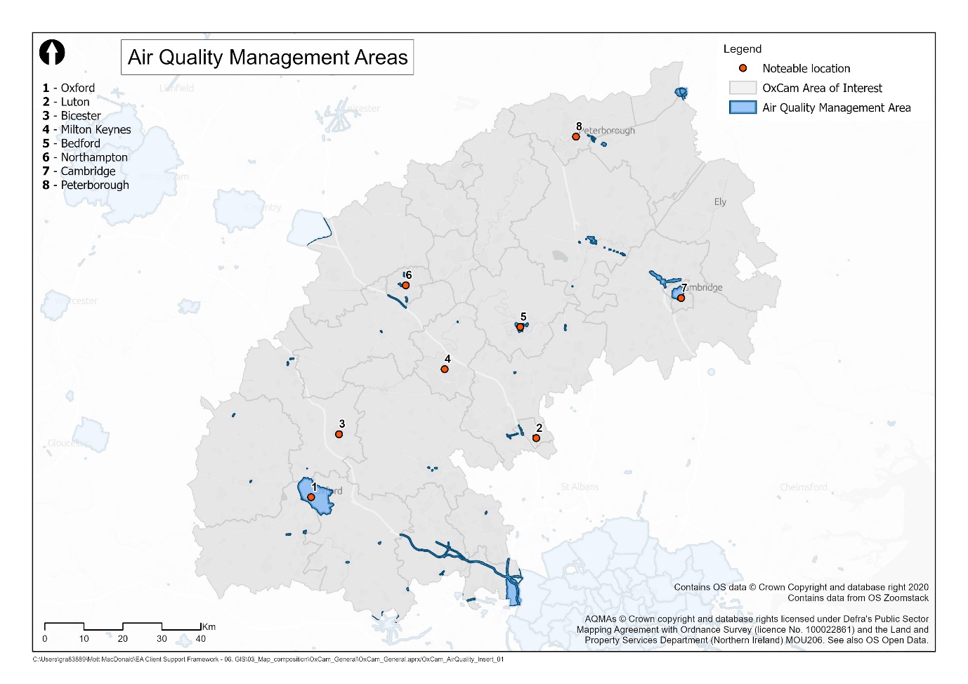 Air Quality Management Areas in the Arc. The map shows the distribution of designated Air Quality Management Areas. 